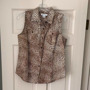 2/$20 Liz Claiborne Brown/Ivory Animal print Linen Sleeveless Top - Size Small